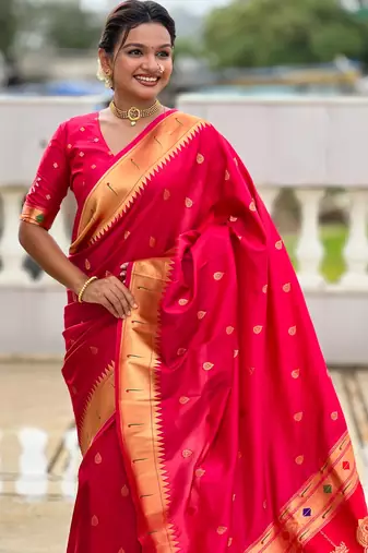 soft litchi art silk paithani jacquard saree (ganpati-paithani-rani-pink)