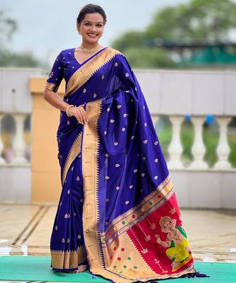 soft litchi art silk paithani jacquard saree (ganpati-paithani-violet) 1
