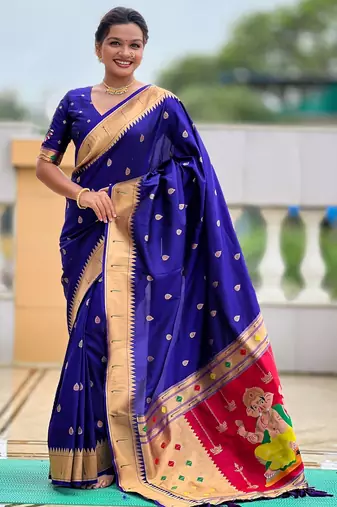 soft litchi art silk paithani jacquard saree (ganpati-paithani-violet)