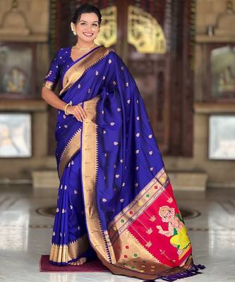 soft litchi art silk paithani jacquard saree (ganpati-paithani-violet) 2
