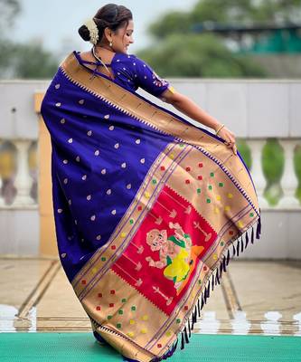 soft litchi art silk paithani jacquard saree (ganpati-paithani-violet) 3
