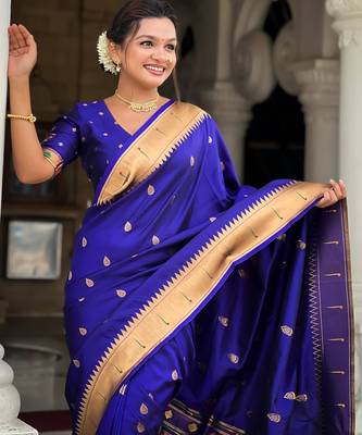 soft litchi art silk paithani jacquard saree (ganpati-paithani-violet) 5