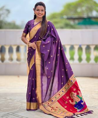 soft litchi art silk paithani jacquard saree (ganpati-paithani-wine) 1