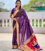 soft litchi art silk paithani jacquard saree (ganpati-paithani-wine)