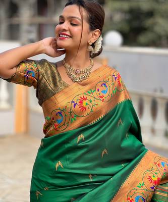 soft litchi art silk paithani jacquard saree (harmony-paithani-2-green) 5
