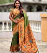 soft litchi art silk paithani jacquard saree (harmony-paithani-2-mahendi)