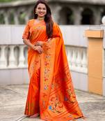 soft litchi art silk paithani jacquard saree (harmony-paithani-2-orange)