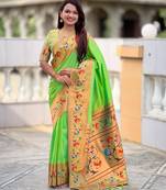 soft litchi art silk paithani jacquard saree (harmony-paithani-2-parrot)