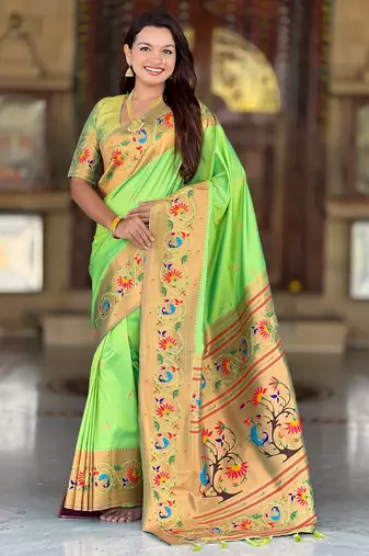 soft litchi art silk paithani jacquard saree (harmony-paithani-2-parrot)