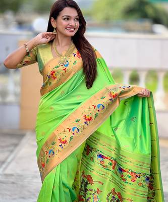 soft litchi art silk paithani jacquard saree (harmony-paithani-2-parrot) 5