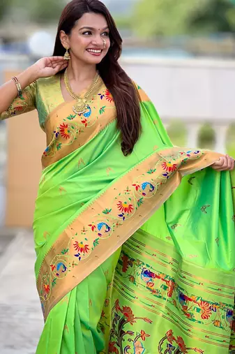 soft litchi art silk paithani jacquard saree (harmony-paithani-2-parrot)