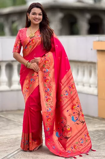 soft litchi art silk paithani jacquard saree (harmony-paithani-2-rani-pink)
