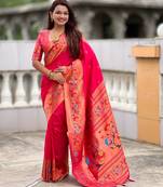 soft litchi art silk paithani jacquard saree (harmony-paithani-2-rani-pink)