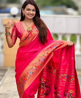 soft litchi art silk paithani jacquard saree (harmony-paithani-2-rani-pink) 5