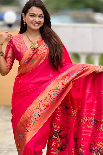 soft litchi art silk paithani jacquard saree (harmony-paithani-2-rani-pink)