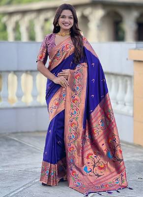 soft litchi art silk paithani jacquard saree (harmony-paithani-2-violet) 1