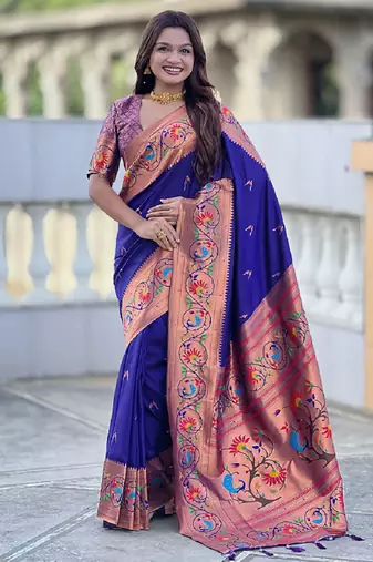 soft litchi art silk paithani jacquard saree (harmony-paithani-2-violet)