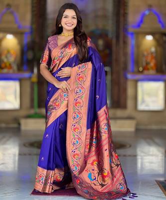 soft litchi art silk paithani jacquard saree (harmony-paithani-2-violet) 2