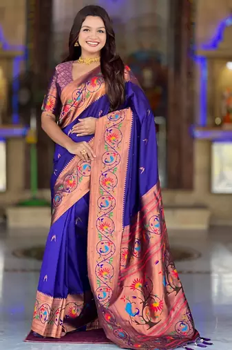 soft litchi art silk paithani jacquard saree (harmony-paithani-2-violet)