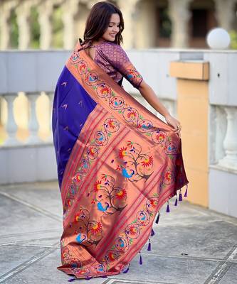 soft litchi art silk paithani jacquard saree (harmony-paithani-2-violet) 3
