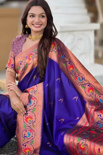 soft litchi art silk paithani jacquard saree (harmony-paithani-2-violet)