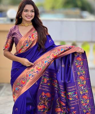 soft litchi art silk paithani jacquard saree (harmony-paithani-2-violet) 5