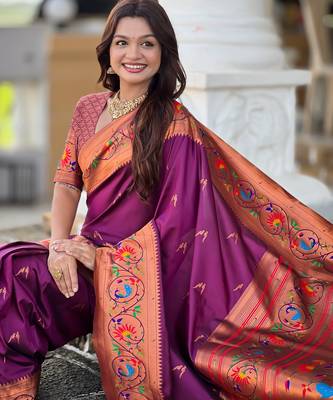 soft litchi art silk paithani jacquard saree (harmony-paithani-2-wine) 4