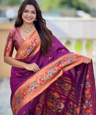 soft litchi art silk paithani jacquard saree (harmony-paithani-2-wine) 5