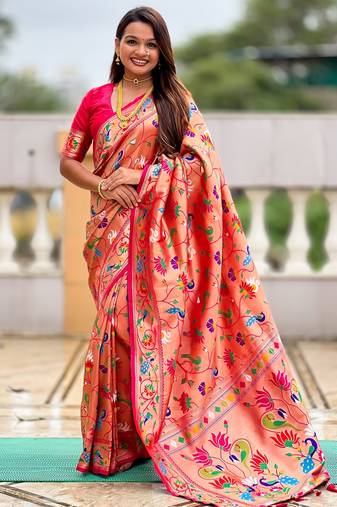 soft litchi art silk paithani jacquard saree (kanjivaram-paithani-pink)