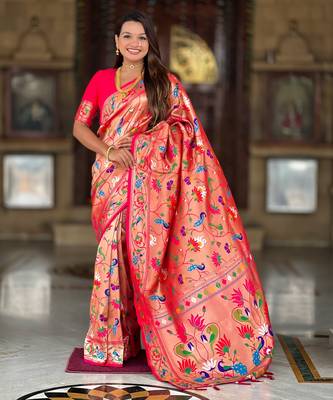 soft litchi art silk paithani jacquard saree (kanjivaram-paithani-pink) 2