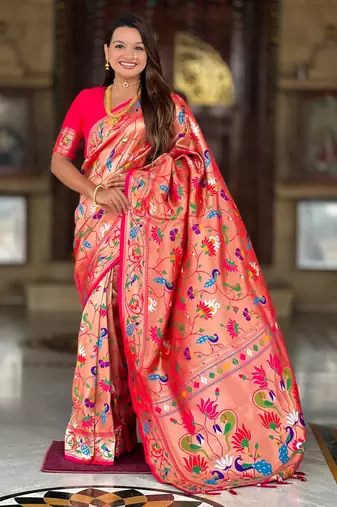 soft litchi art silk paithani jacquard saree (kanjivaram-paithani-pink)