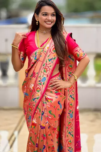 soft litchi art silk paithani jacquard saree (kanjivaram-paithani-pink)