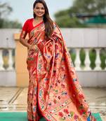 soft litchi art silk paithani jacquard saree (kanjivaram-paithani-red)