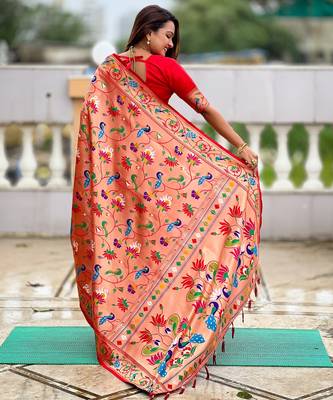 soft litchi art silk paithani jacquard saree (kanjivaram-paithani-red) 3