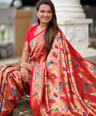 soft litchi art silk paithani jacquard saree (kanjivaram-paithani-red) 4