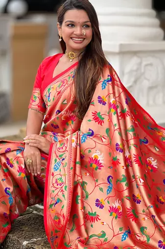 soft litchi art silk paithani jacquard saree (kanjivaram-paithani-red)