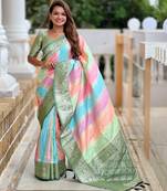 soft litchi art silk fancy jacquard bollywood saree (multi-colour-green)
