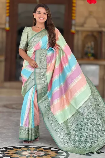 soft litchi art silk fancy jacquard bollywood saree (multi-colour-green)