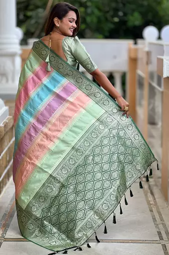 soft litchi art silk fancy jacquard bollywood saree (multi-colour-green)