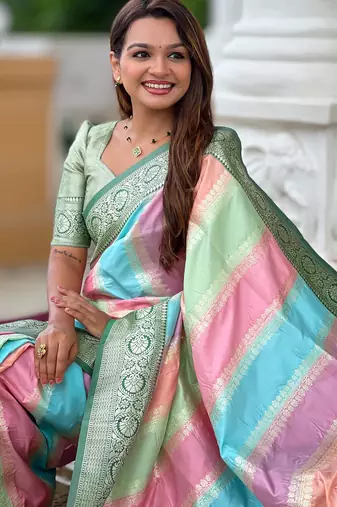 soft litchi art silk fancy jacquard bollywood saree (multi-colour-green)