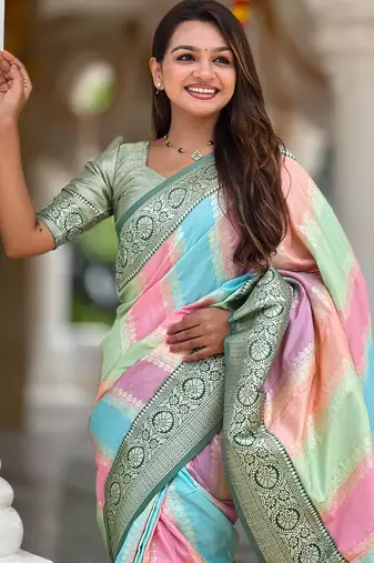 soft litchi art silk fancy jacquard bollywood saree (multi-colour-green)
