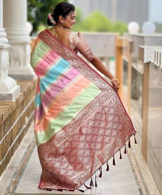 soft litchi art silk fancy jacquard bollywood saree (multi-colour-maroon) 3