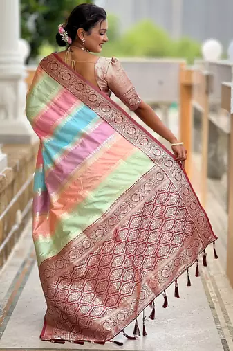 soft litchi art silk fancy jacquard bollywood saree (multi-colour-maroon)