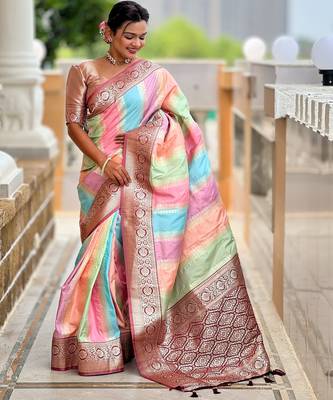 soft litchi art silk fancy jacquard bollywood saree (multi-colour-maroon) 5