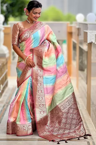 soft litchi art silk fancy jacquard bollywood saree (multi-colour-maroon)