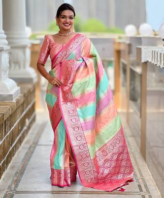 soft litchi art silk fancy jacquard bollywood saree (multi-colour-pink) 1