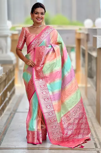 soft litchi art silk fancy jacquard bollywood saree (multi-colour-pink)