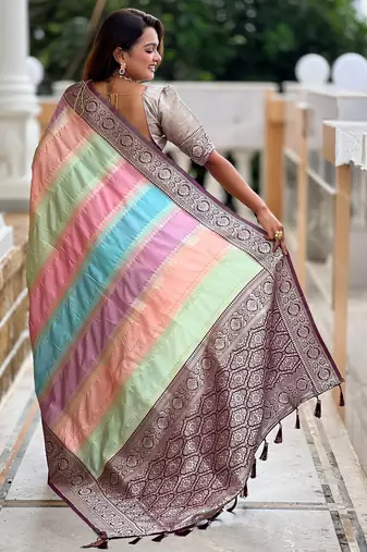 soft litchi art silk fancy jacquard bollywood saree (multi-colour-wine)