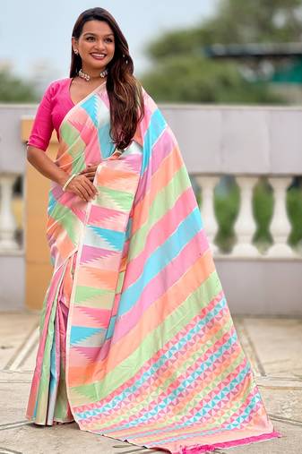 soft litchi art silk fancy jacquard bollywood saree (multi-temple-pink)