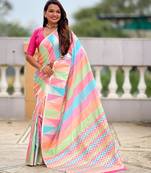 soft litchi art silk fancy jacquard bollywood saree (multi-temple-pink)